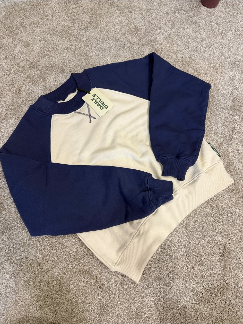 Daily Drills Navy and Cream Crewneck Raglan Sweatshirt